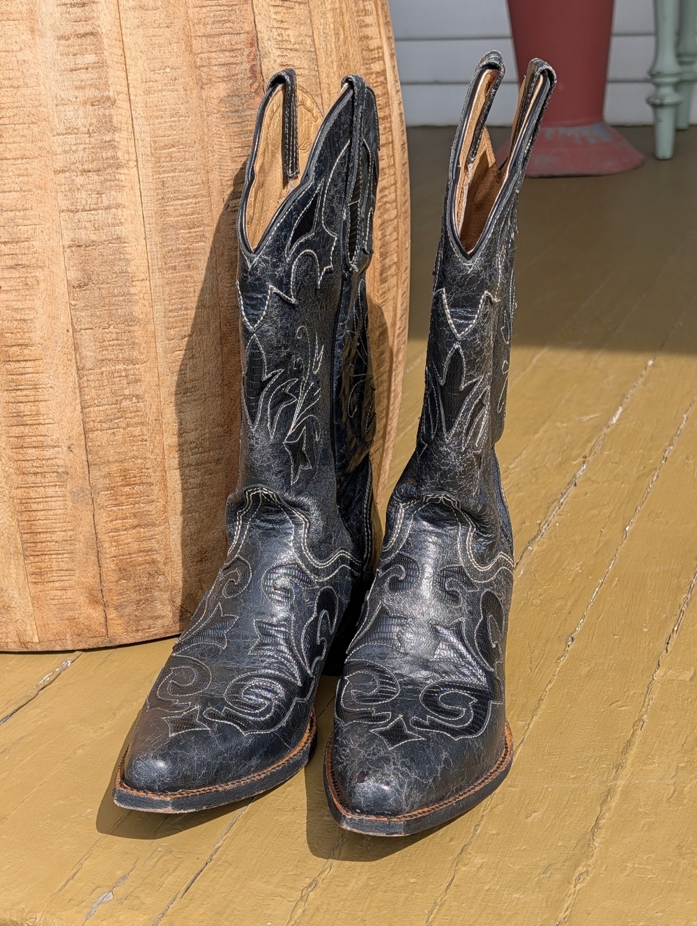 JB Dillon Cowboy Boots Black Leather Western Distressed 8.5 JBW2200 - Picture 10 of 11
